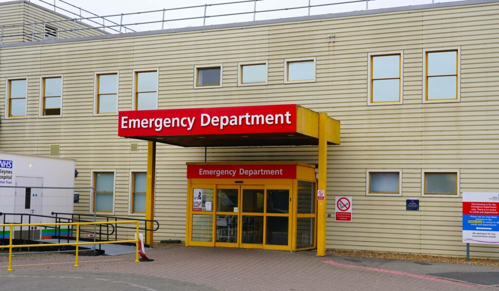 The outside of the Emergency Department at Milton Keynes University Hospital